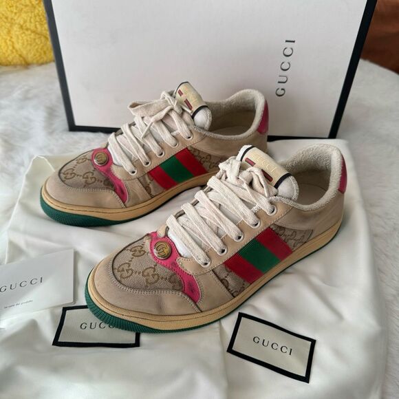 Gucci Pink Dirty Screener GG Leather Sneakers - Picture 9 of 14
